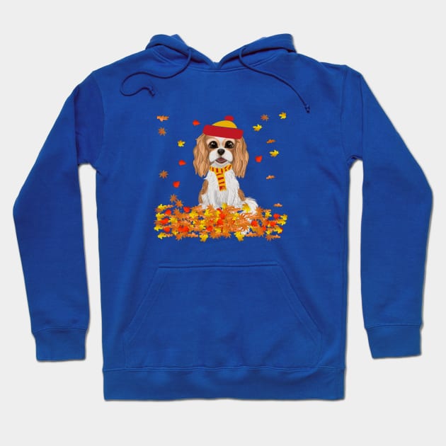 Blenheim Cavalier King Charles Spaniel in Fall Leaves Hoodie by Cavalier Gifts